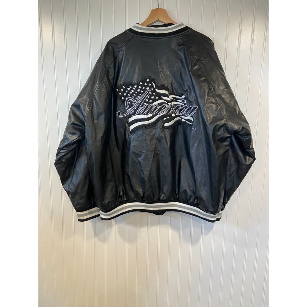Steve & Barrys Coat Men's XXL Black Embroidered America Pleather Varsity Jacket